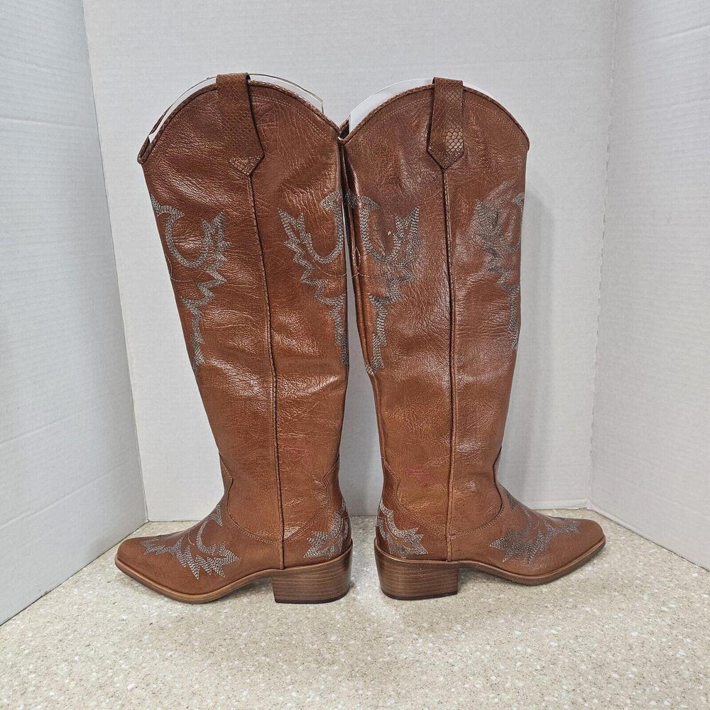 Donald Pliner Marina SP Leather Cowboy Western Boots Cognac Women's Size 7 NIB - Picture 4 of 13